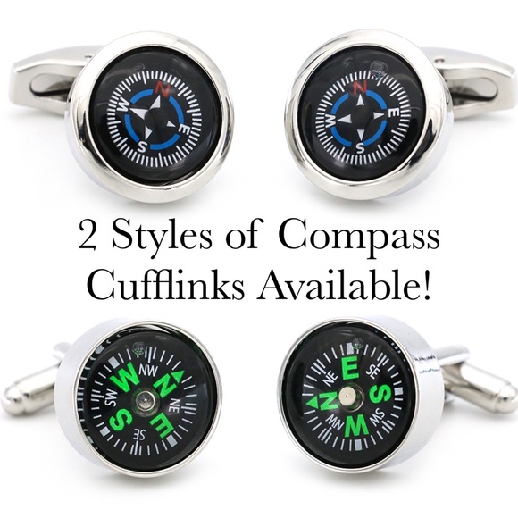 Unique Round Black and Blue Navigation Compass Silver Cufflinks - Picture 17 of 17